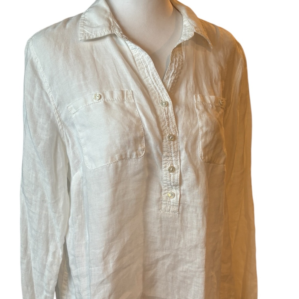 Talbots White Linen Shirt Size Large Petites